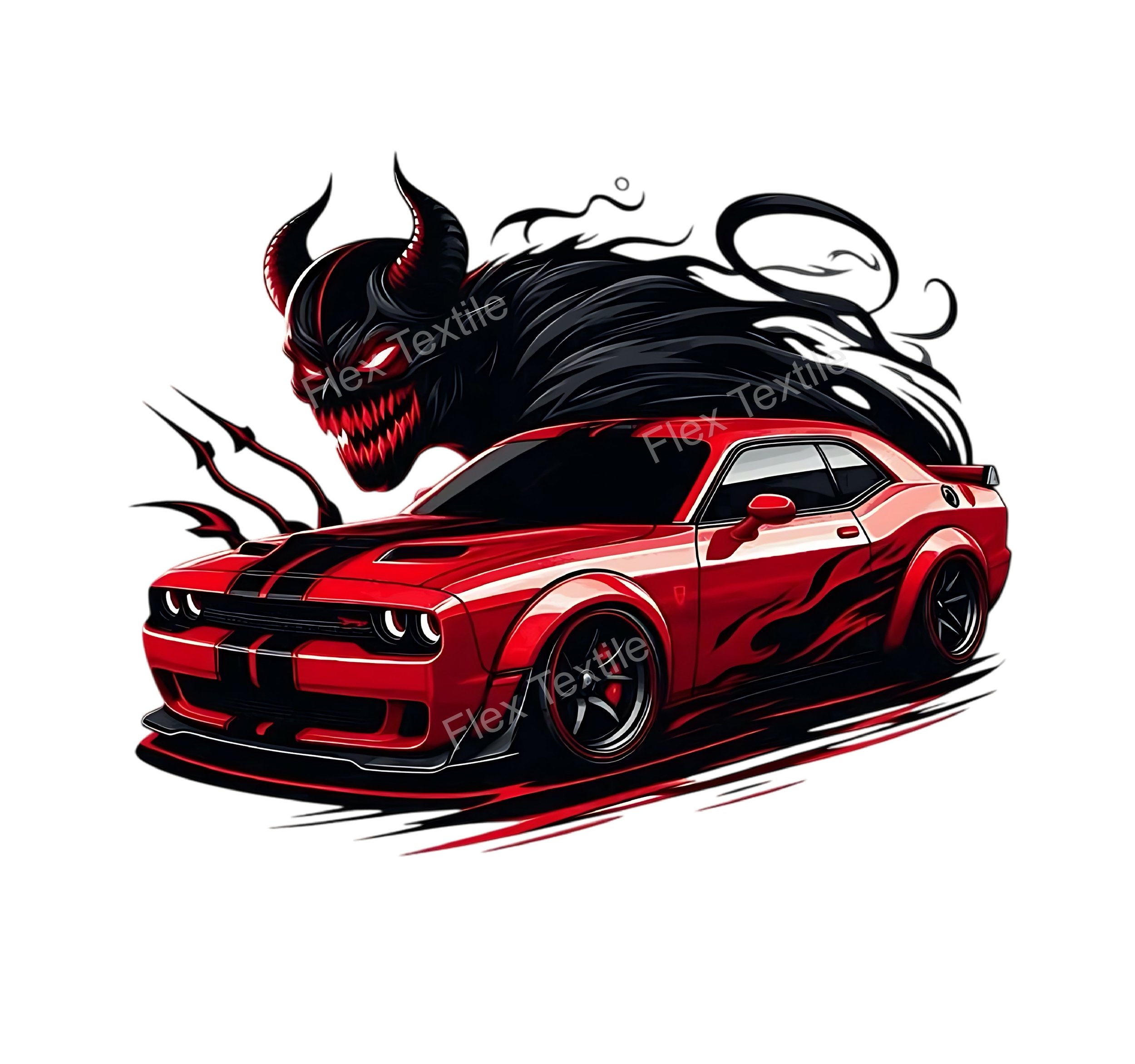 voiture devil transfert thermocollant impression dtf flex textile