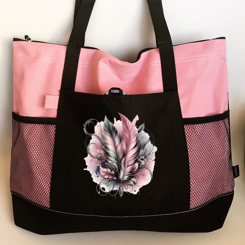 plumes rose gris transfert thermocollant impression dtf flex textile sac sport shopping école main plage course