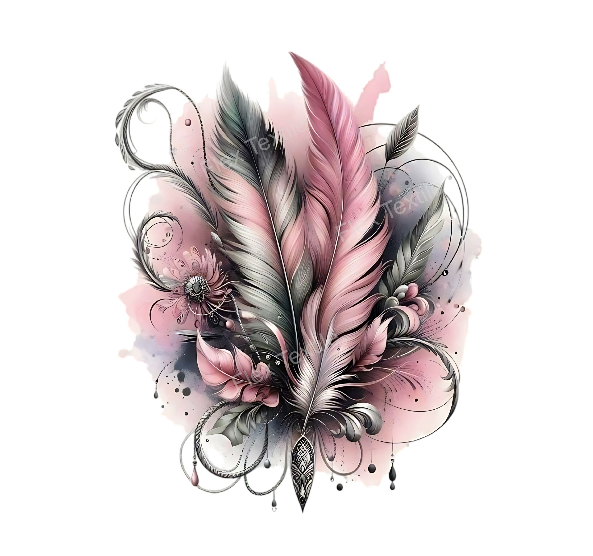 plumes rose gris transfert thermocollant impression dtf flex textile