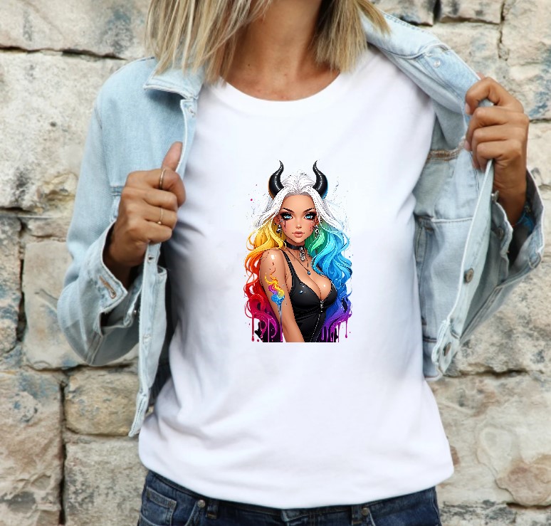 Femme Cornes transfert thermocollant impression dtf flex textile t-shirt femme homme enfnat sweat débardeur