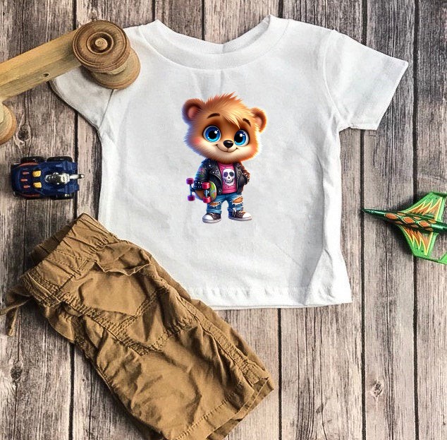Ourson Skate transfert thermocollant impression dtf flex textile t-shirt enfnat femme homme sweat débardeur pull vêtement