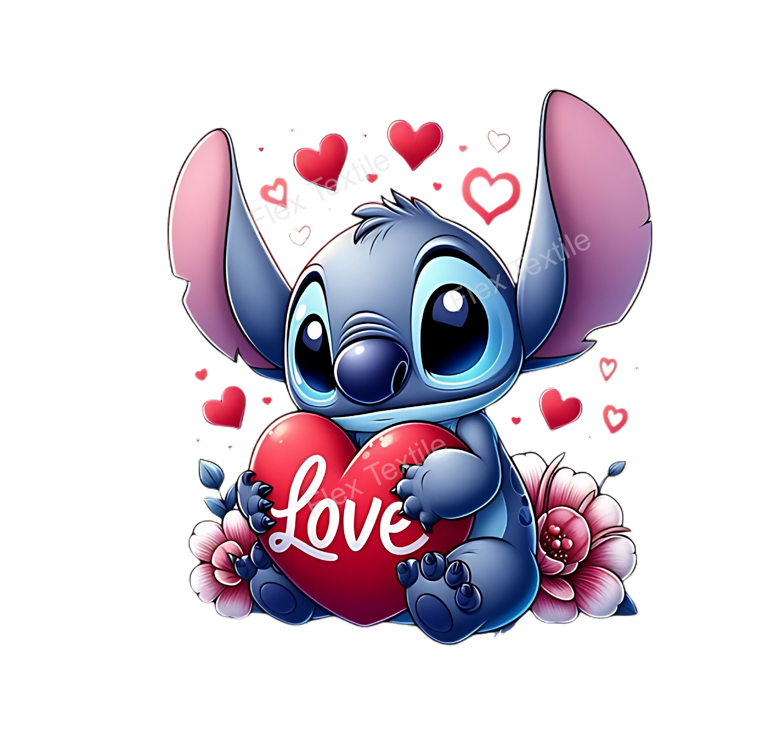 stitch coeurs love transfert thermocollant impression dtf flex textile