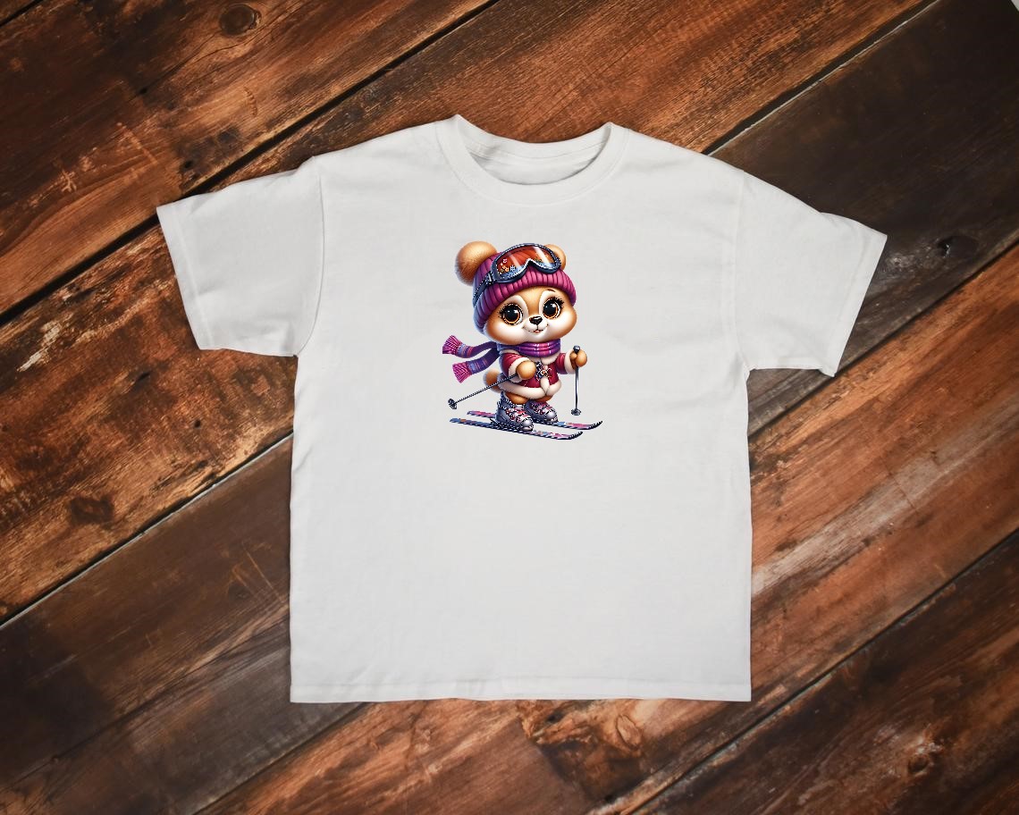 Ourson Ski transfert thermocollant impression dtf flex textile t-shirt enfant bébé homme femme