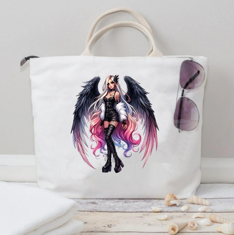 femme ailes transfert thermocollant impression dtf flex textile sac shopping mains sport plage