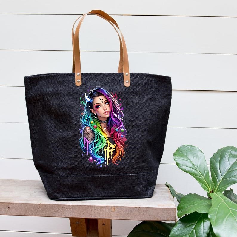 femme cheveux couleurs transfert thermocollant impression dtf flex textile sac shopping plage mains sport