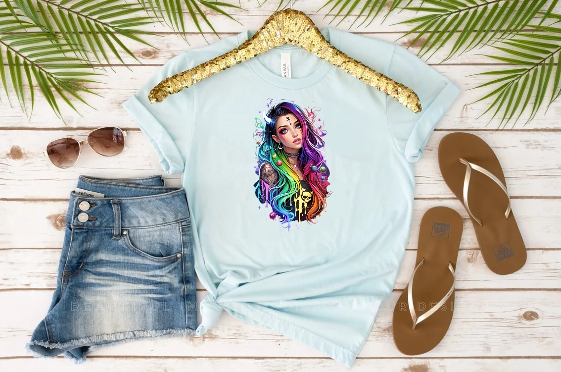 femme cheveux couleurs transfert thermocollant impression dtf flex textile tshirt femme enfant homme sweat pull blouson veste