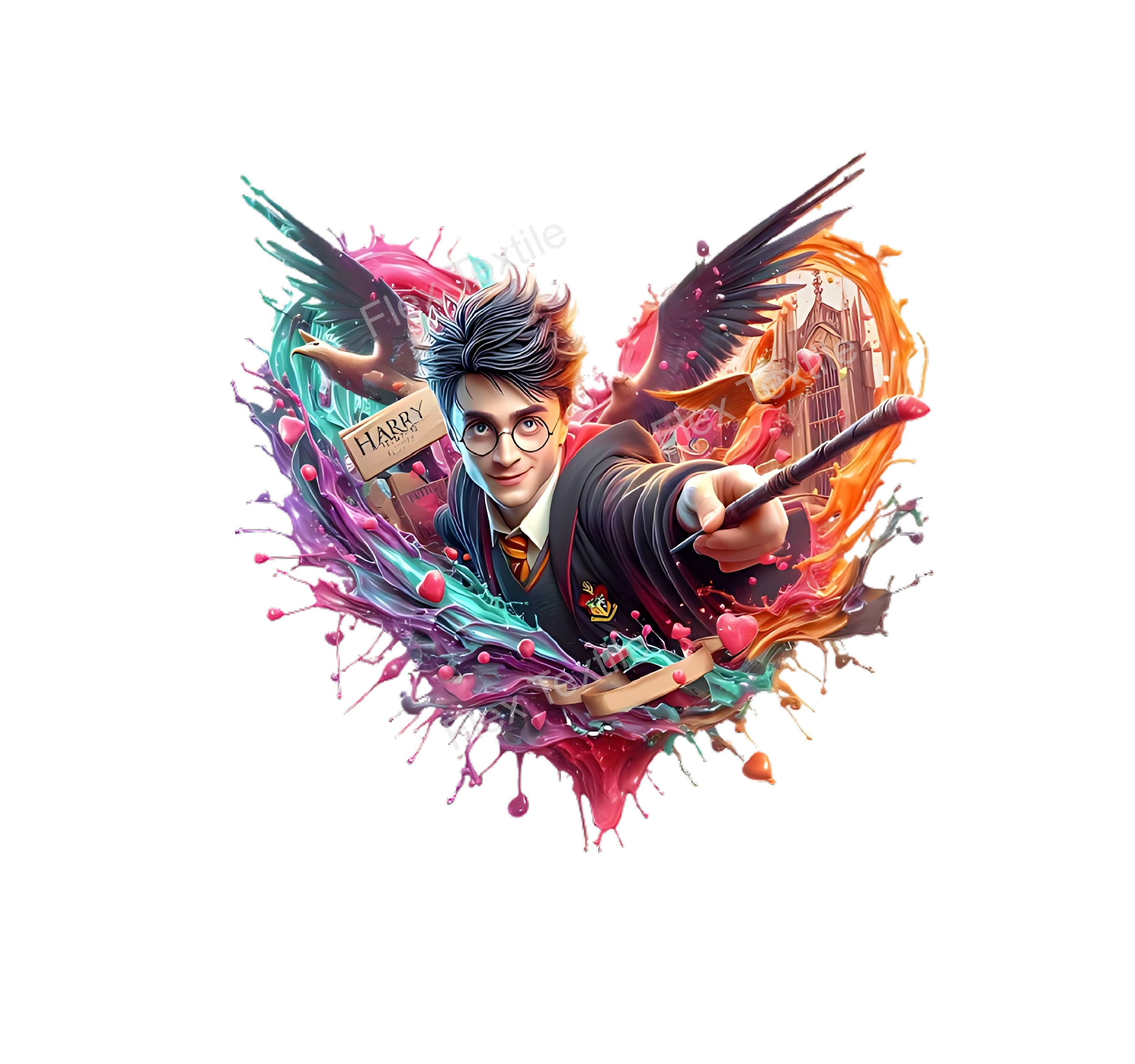 harry potter coeur transfert thermocollant impression dtf flex textile