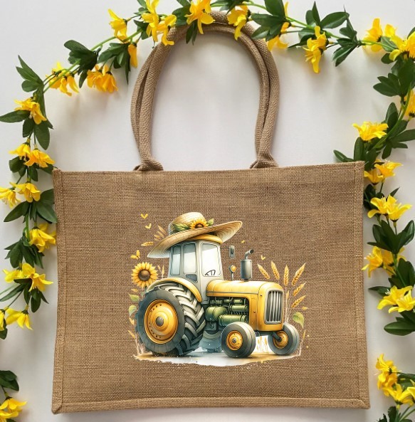 Tracteur Chapeau transfert thermocollant impression dtf flex textile sac shopping plage mains dos sport
