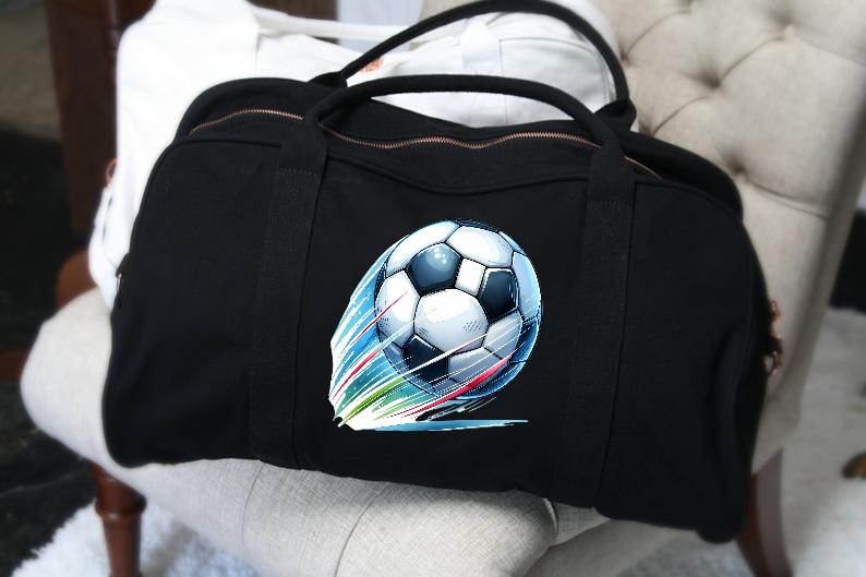 Ballon Foot Transfert thermocollant impression dtf flex textile sac sport shopping mains dos plage