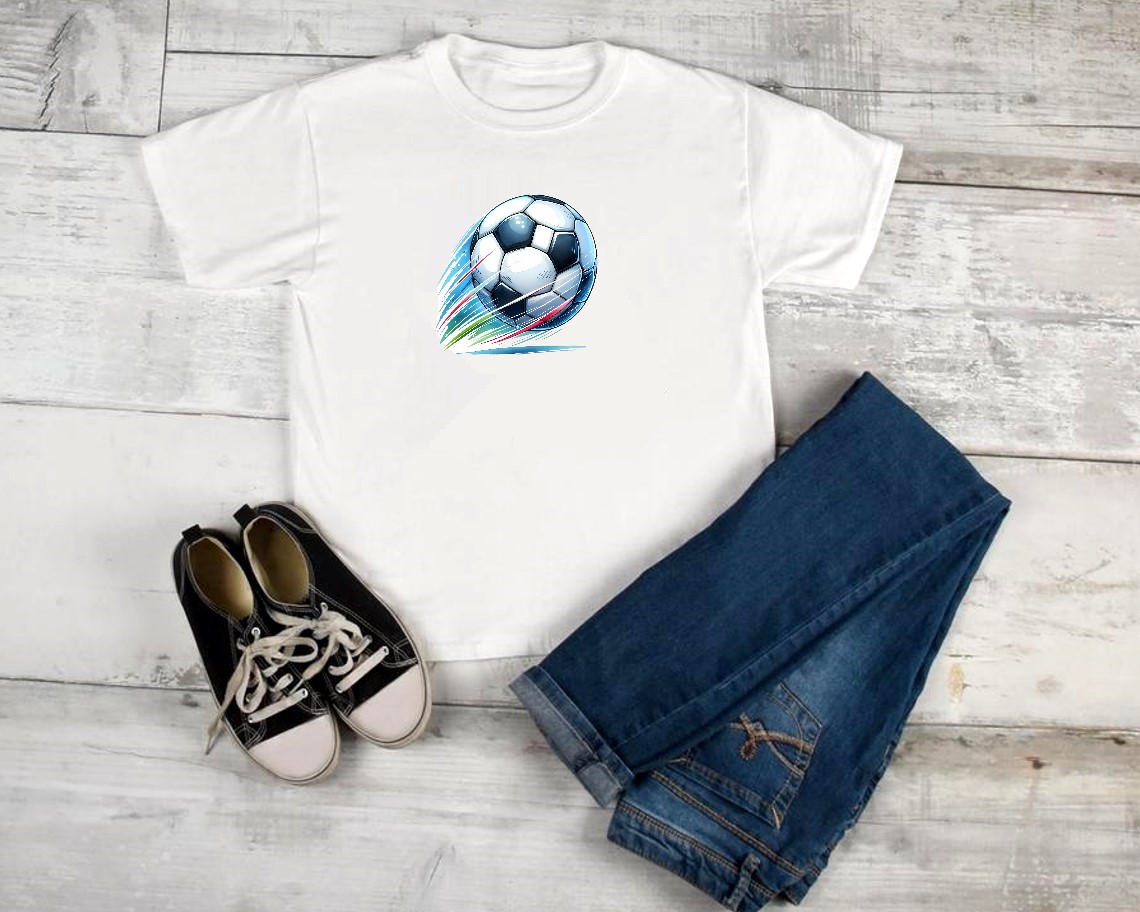 Ballon Foot Transfert thermocollant impression dtf flex textile t-shirt enfant bébé homme femme sweat jeans jogging veste pull