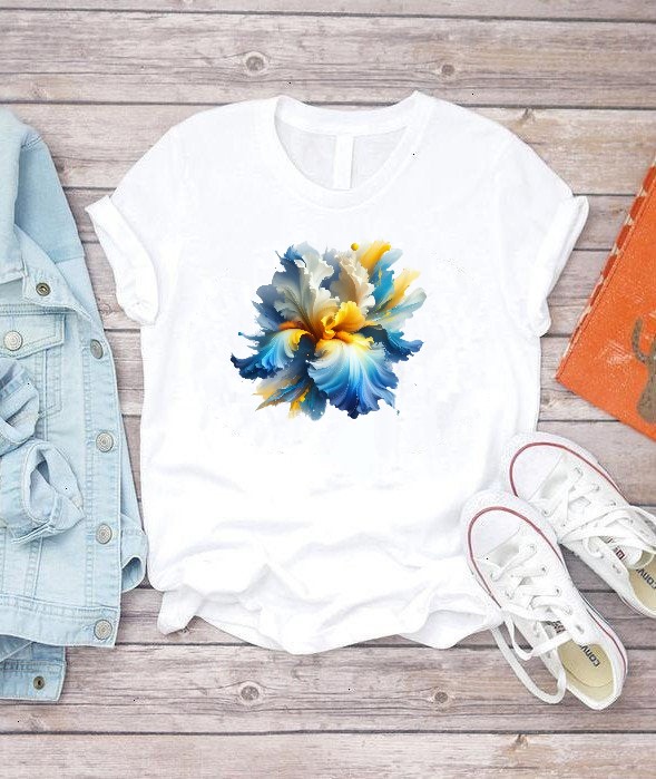Fleur Iris Fumée Transfert thermocollant impression dtf flex textile t-shirt femme enfant homme bébé sweat jeans veste pull