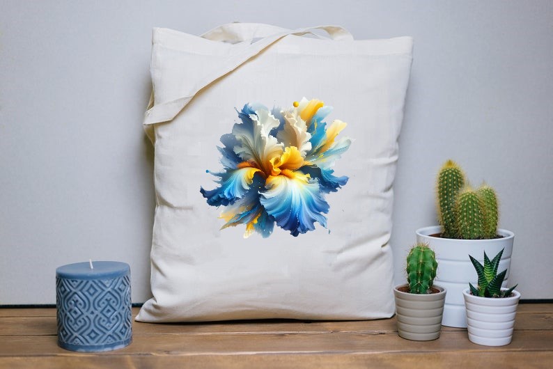 Fleur Iris Fumée Transfert thermocollant impression dtf flex textile sac shopping dos plage mains sport