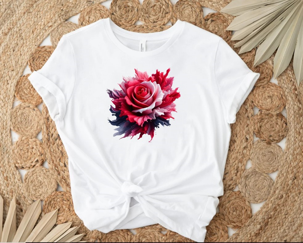 Fleur Rose Peinture Transfert thermocollant impression dtf flex textile t-shirt femme enfant homme sweat veste jeans pull
