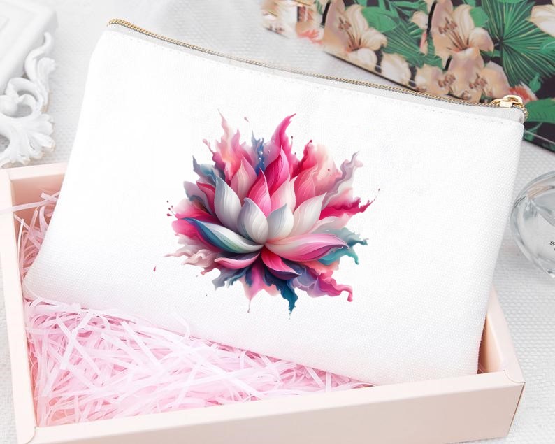Lotus Peinture transfert thermocollant impression dtf flex textile trousse maquillage école accessoires déco