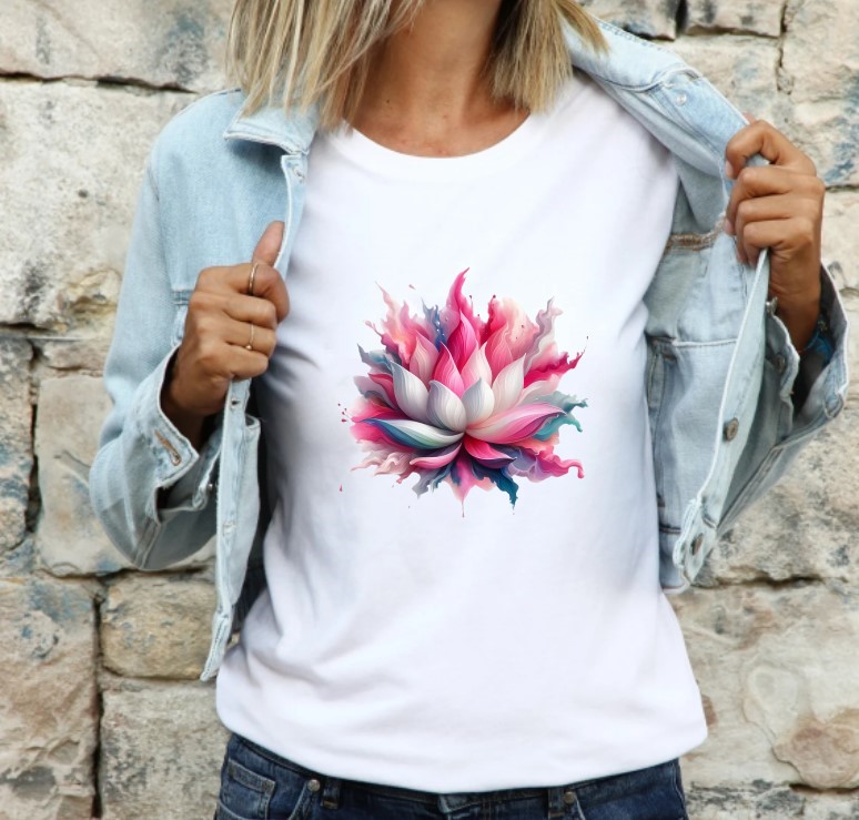 Lotus Peinture transfert thermocollant impression dtf flex textile t-shirt femme enfant homme veste jeans pull sweat