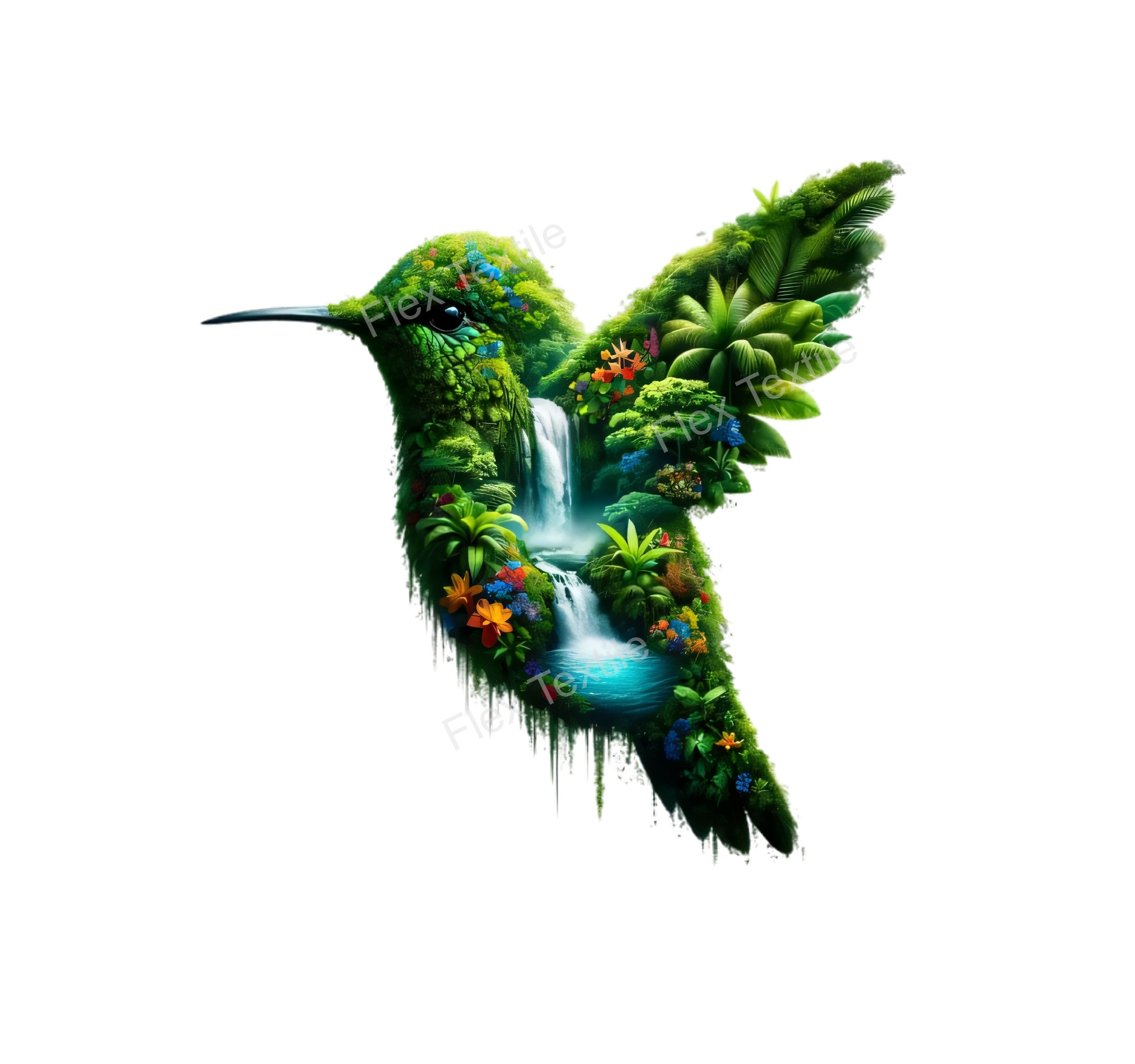 Colibri Nature Cascade Transfert thermocollant impression dtf flex textile
