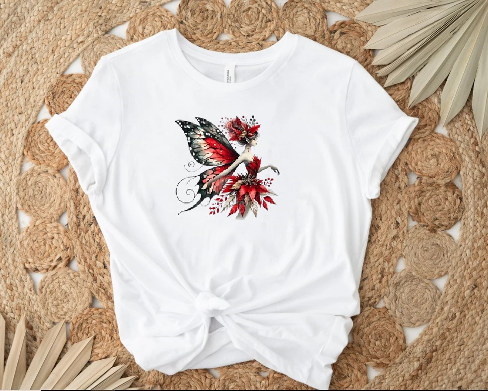 femme papillon rouge transfert thermocollant impression dtf flex textile t-shirt femme enfant homme débardeur sweat pull jeans veste