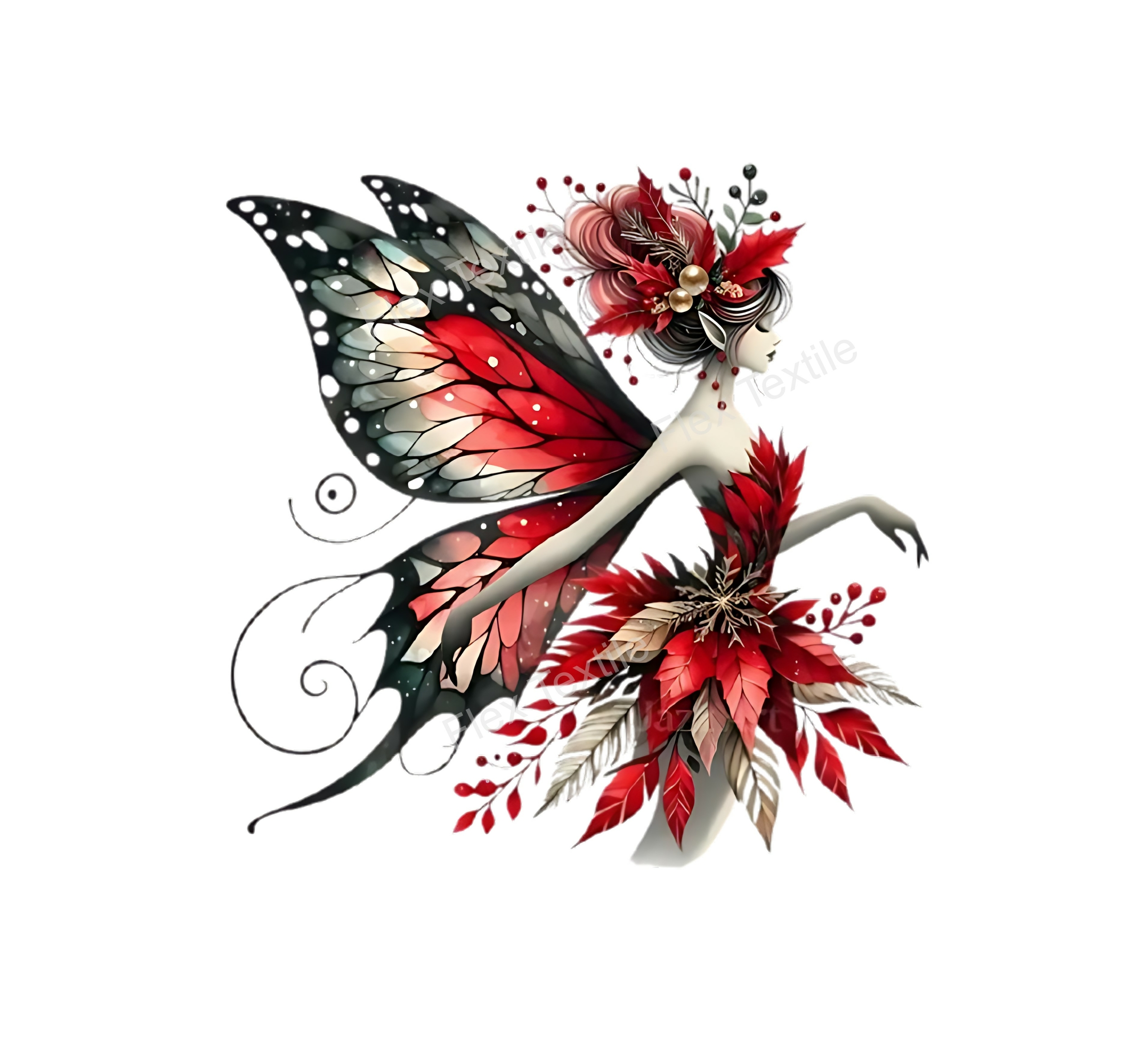 femme papillon rouge transfert thermocollant impression dtf flex textile