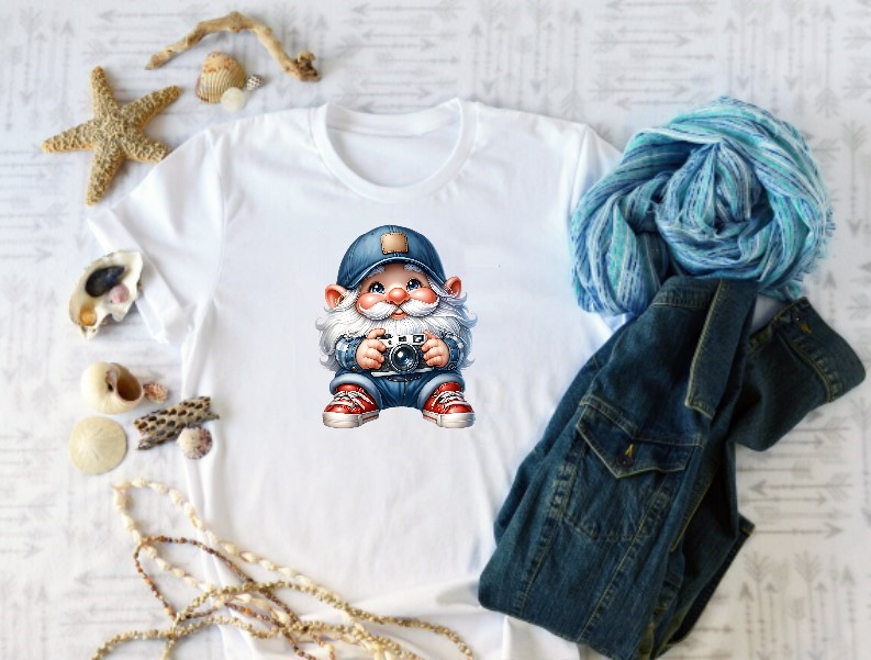 gnome appareil photo transfert thermocollant impression dtf flex textile tshirt homme femme enfant bébé sweat débardeur top pull veste
