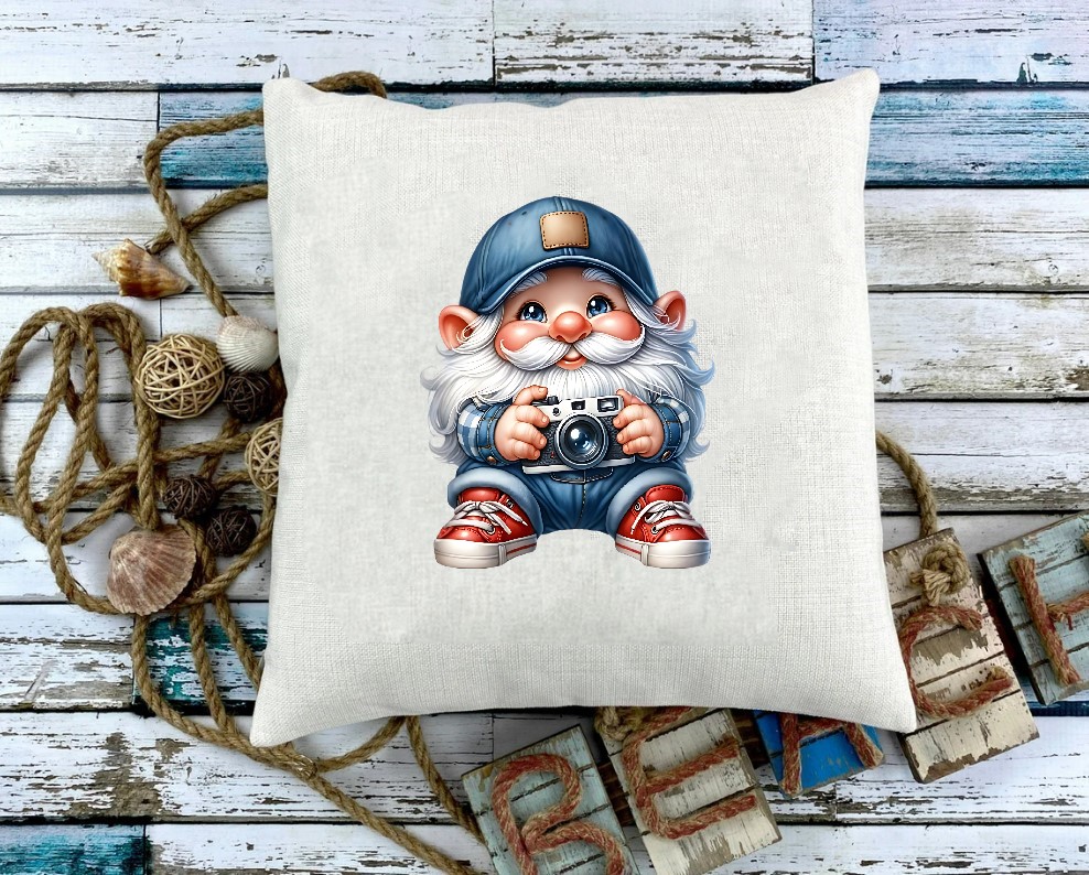 gnome appareil photo transfert thermocollant impression dtf flex textile oreillers coussin accessoires déco