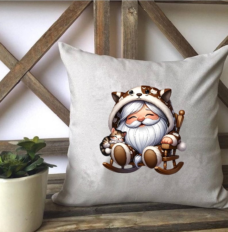 gnome chat transfert thermocollant impression dtf flex textile coussin oreillers accessoires déco