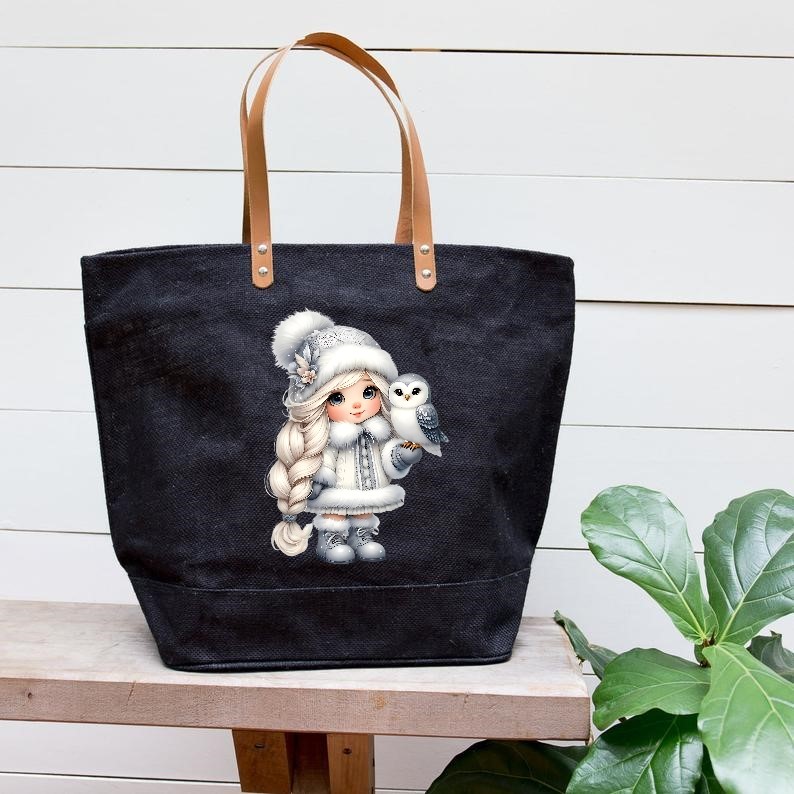 fillette chouette transfert thermocollant impression dtf flex textile sac shopping bagage mains sport plage