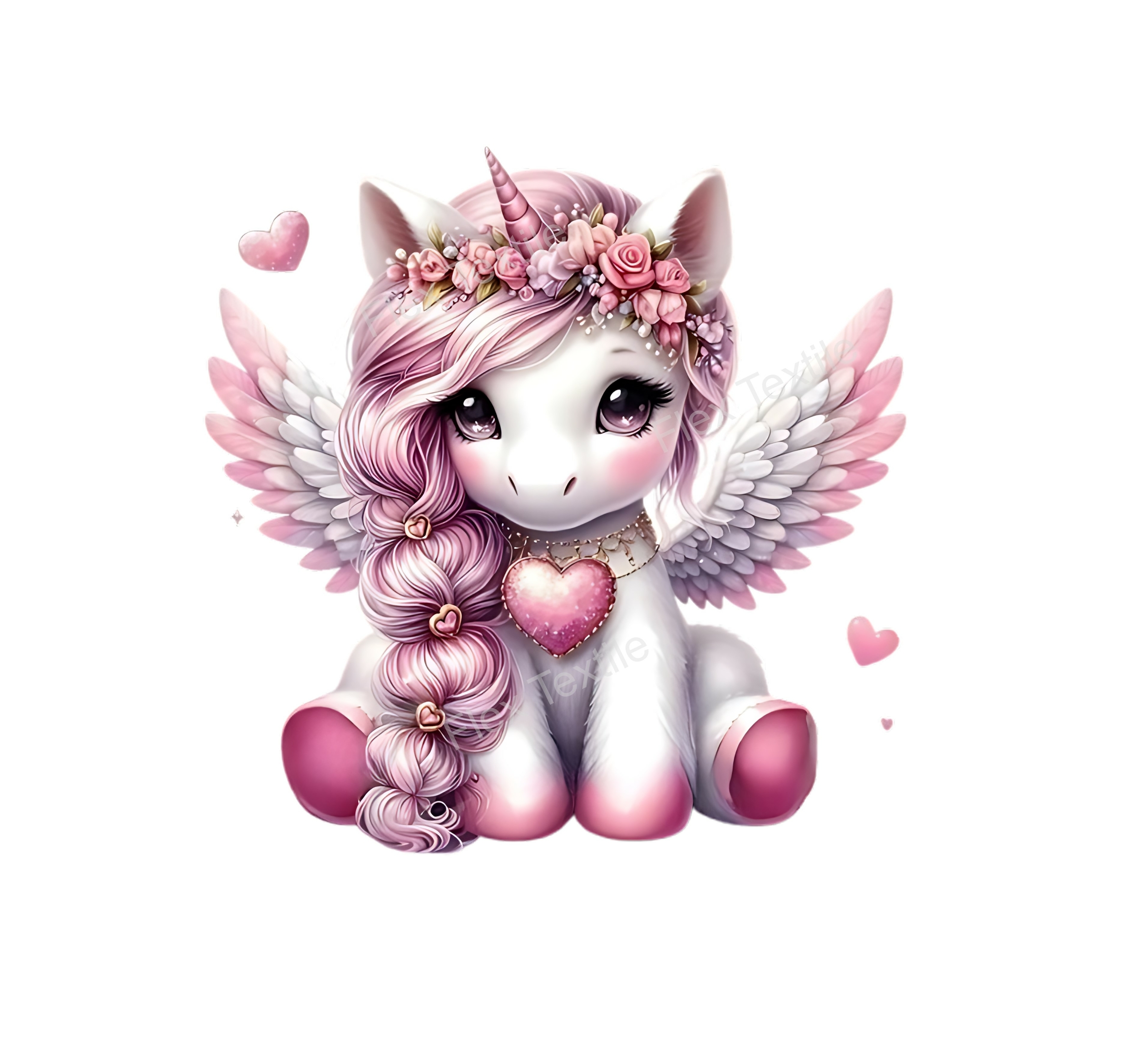licorne poney coeurs transfert thermocollant impression dtf flex textile