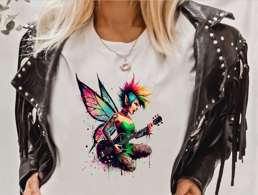 elfe couleurs guitare transfert thermocollant impression dtf flex textile t-shirt femme homme enfant sweat pull jeans veste