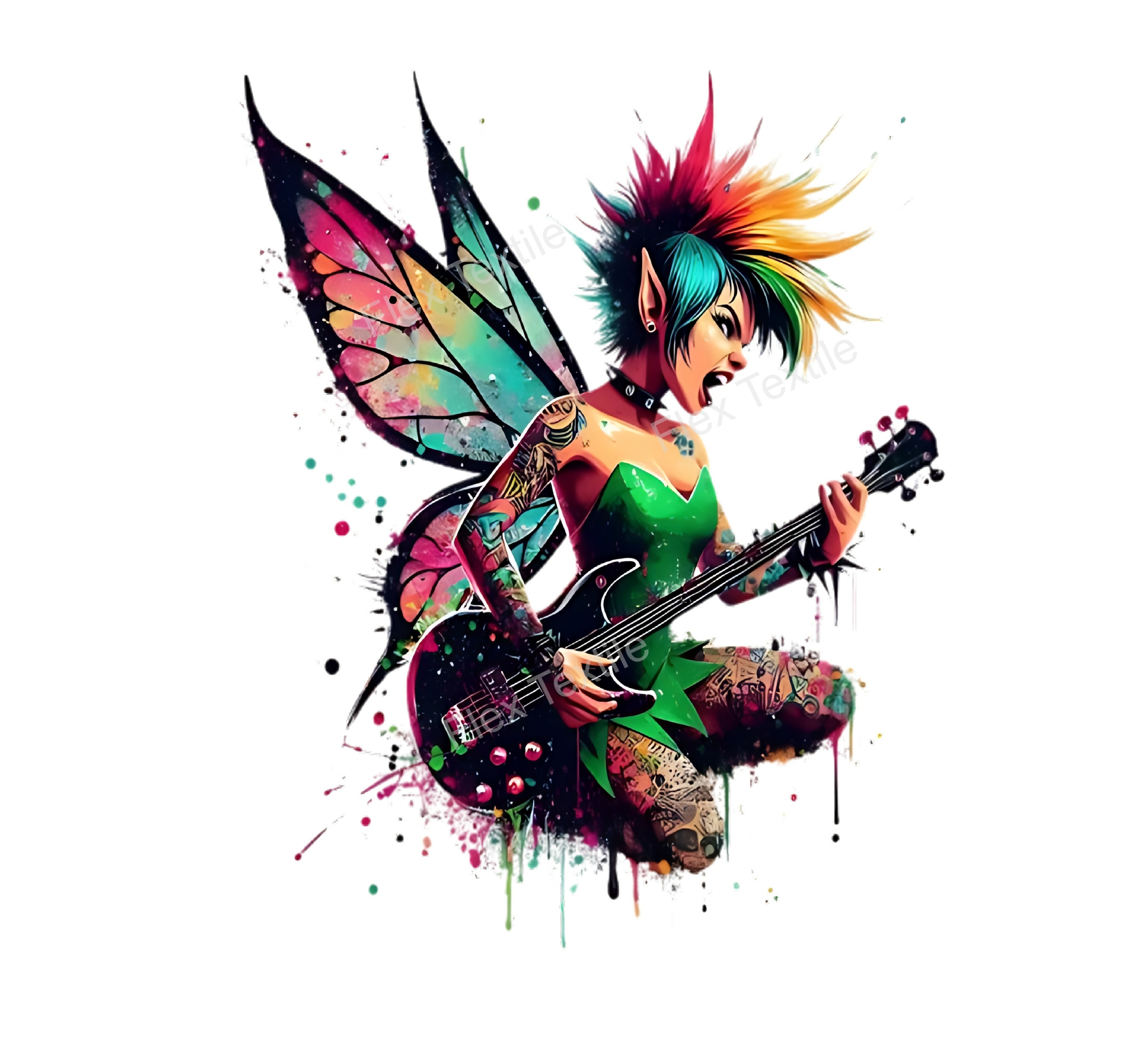 elfe couleurs guitare transfert thermocollant impression dtf flex textile