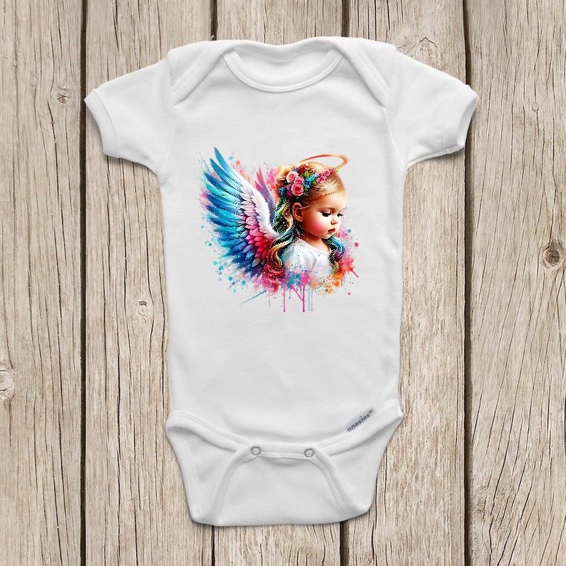 fillette ange transfert thermocollant impression dtf flex textile body vêtement enfant bébé naissance