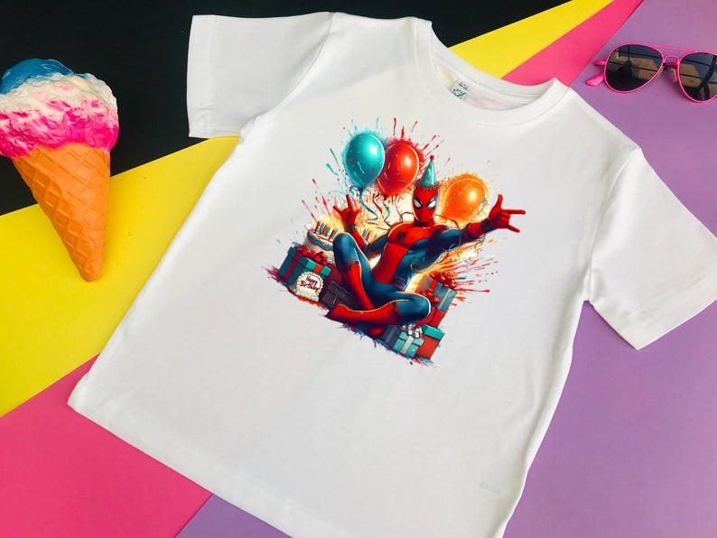 spiderman aniverssaire ballons transfert thermocollant impression dtf flex textile t-shirt enfant bébé ado sweat veste pull jogging