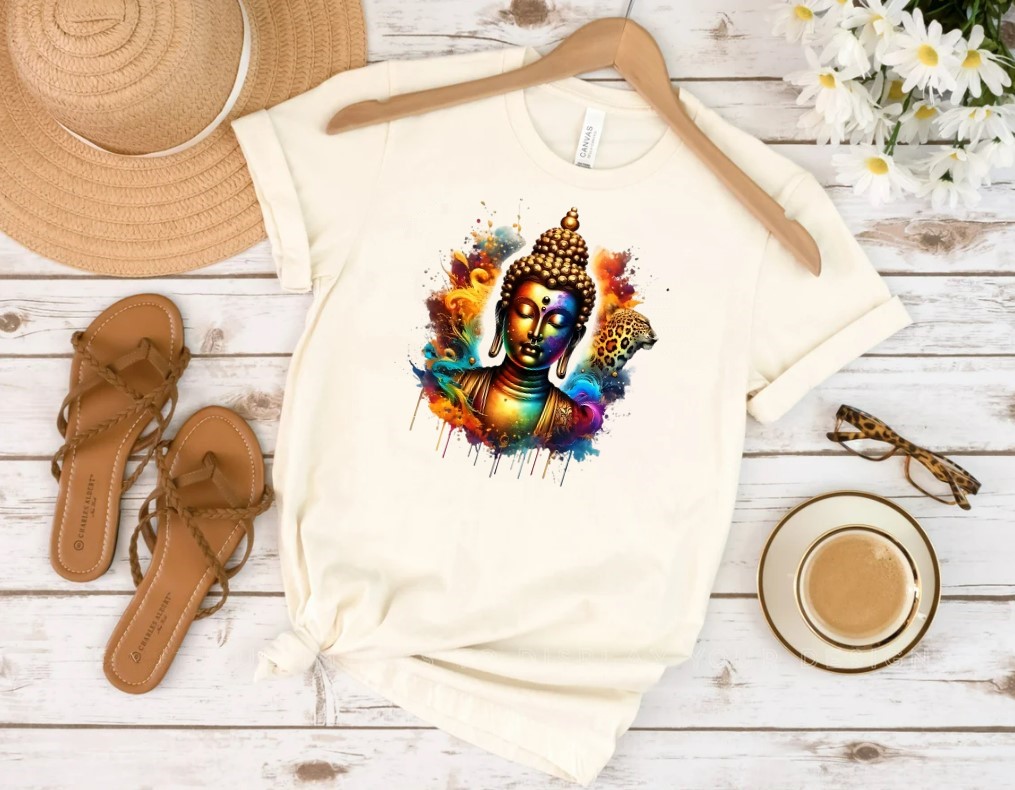 Tête Bouddha Couleurs transfert thermocollant impression dtf flex textile t-shirt femme homme enfant jeans veste pull sweat pantalon