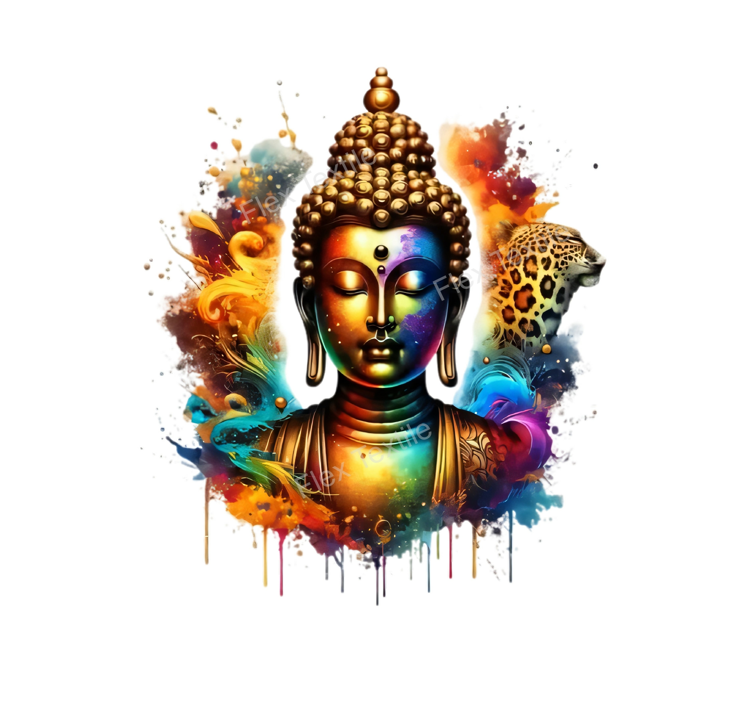 Tête Bouddha Couleurs transfert thermocollant impression dtf flex textile