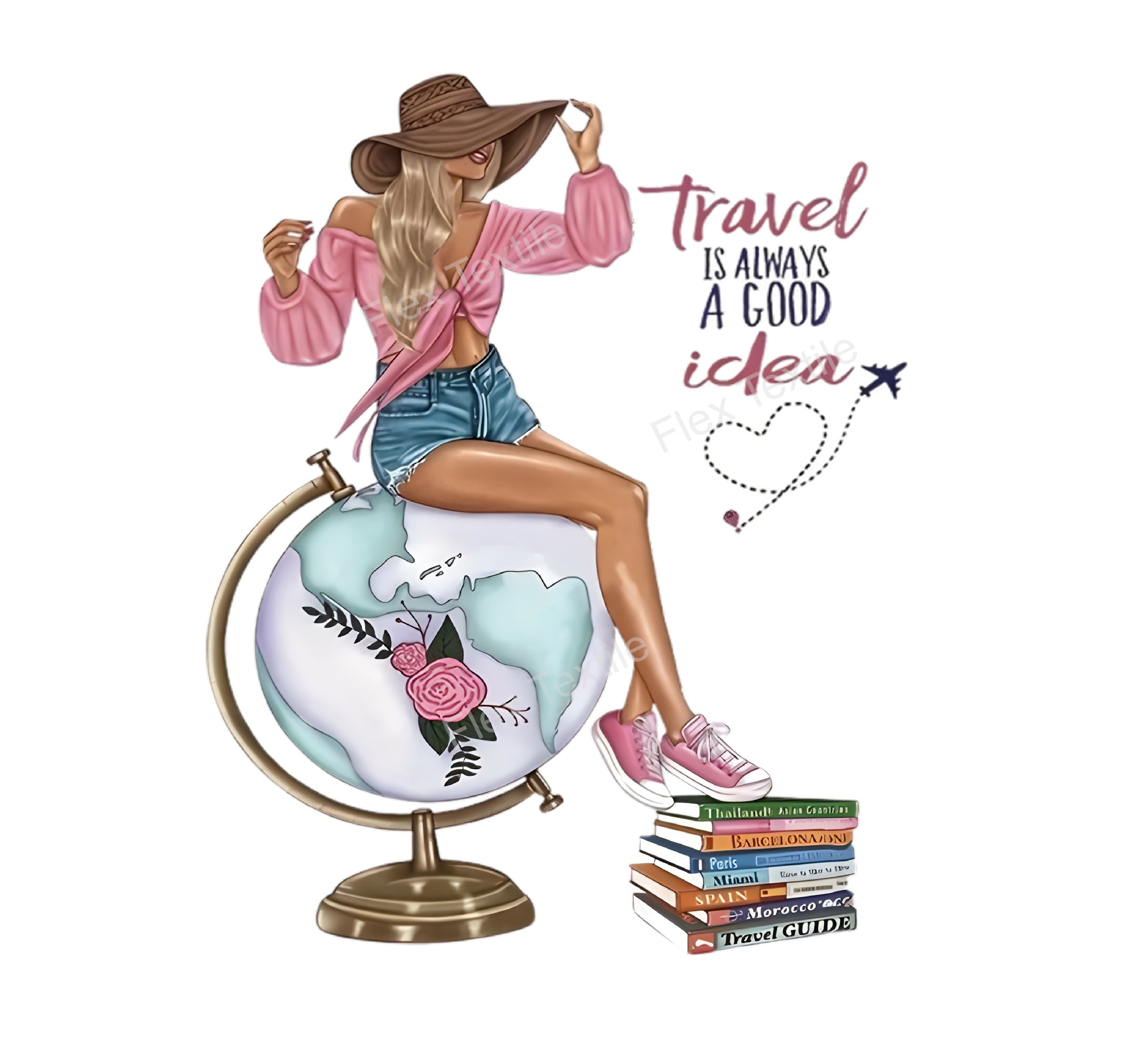 Femme Voyage Monde transfert thermocollant impression dtf flex textile