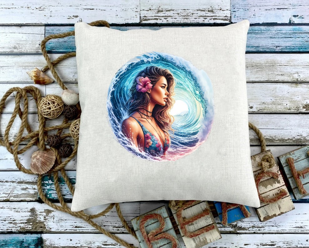 Femme Vagues Vahiné transfert thermocollant impression dtf flex textile coussin oreillers accessoires déco