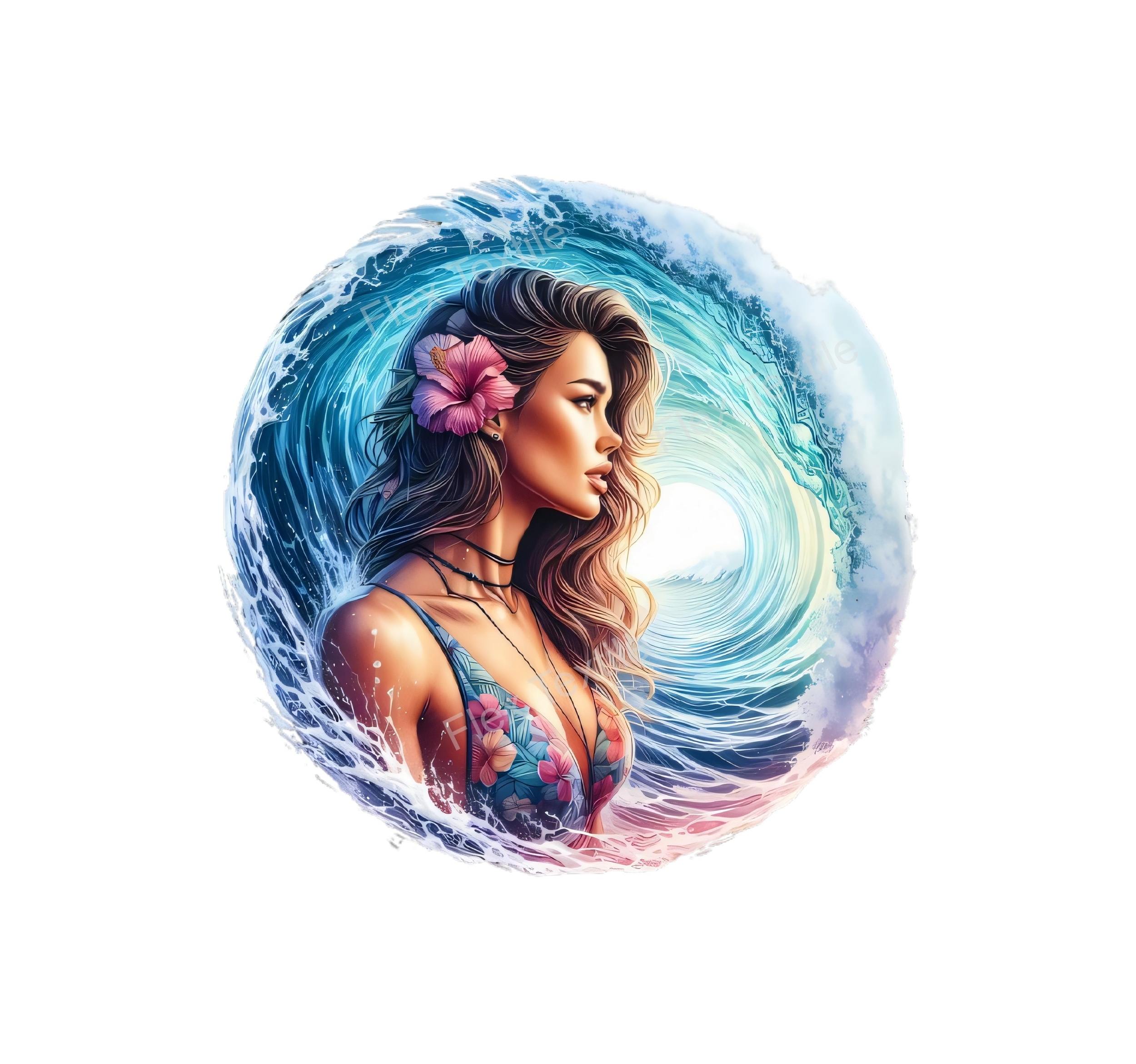 Femme Vagues Vahiné transfert thermocollant impression dtf flex textile
