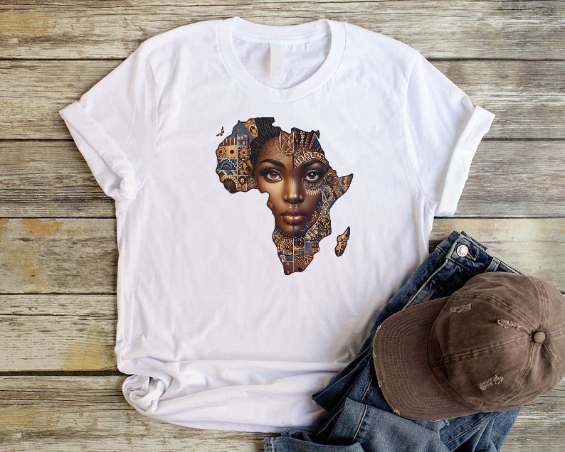 Afrique Carte Femme transfert thermocollant impression dtf flex textile t-shirt homme enfant pull veste jeans top sweat