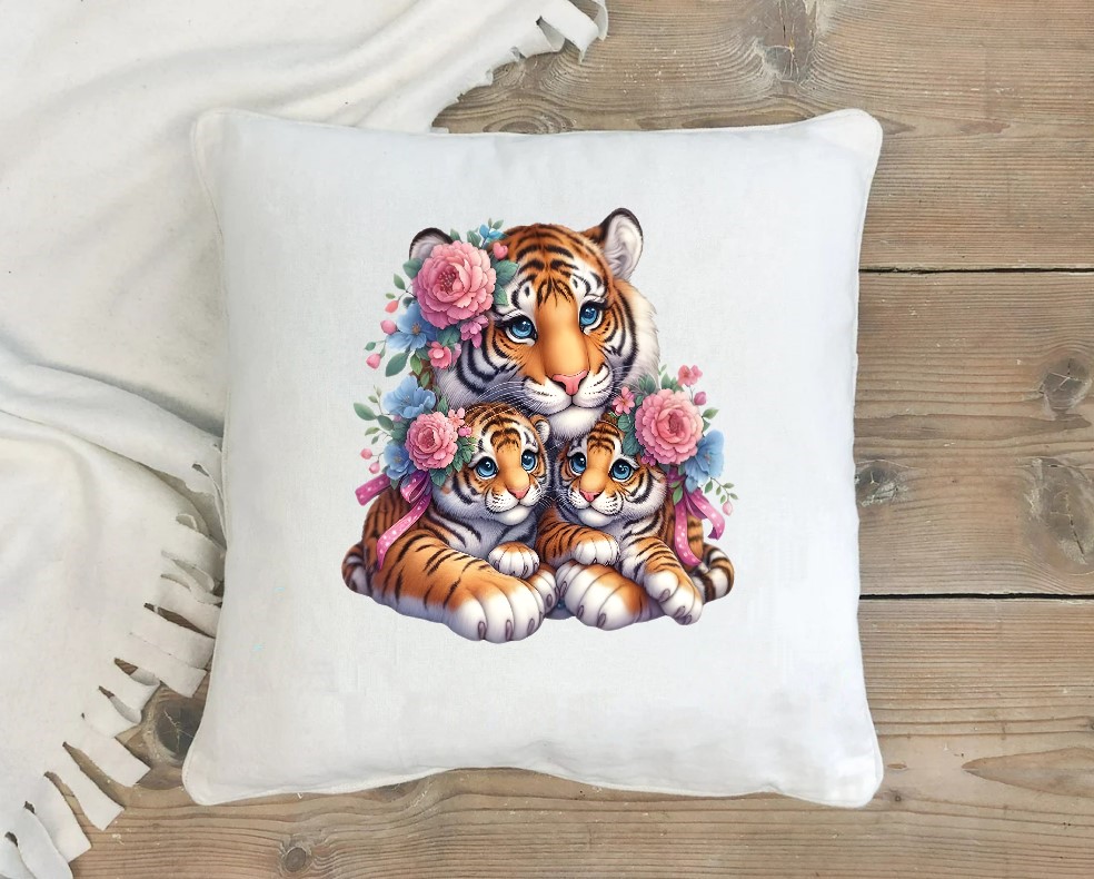 Tigre Bébés Fleurs Transfert thermocollant impression dtf flex textile coussin accessoires oreillers déco
