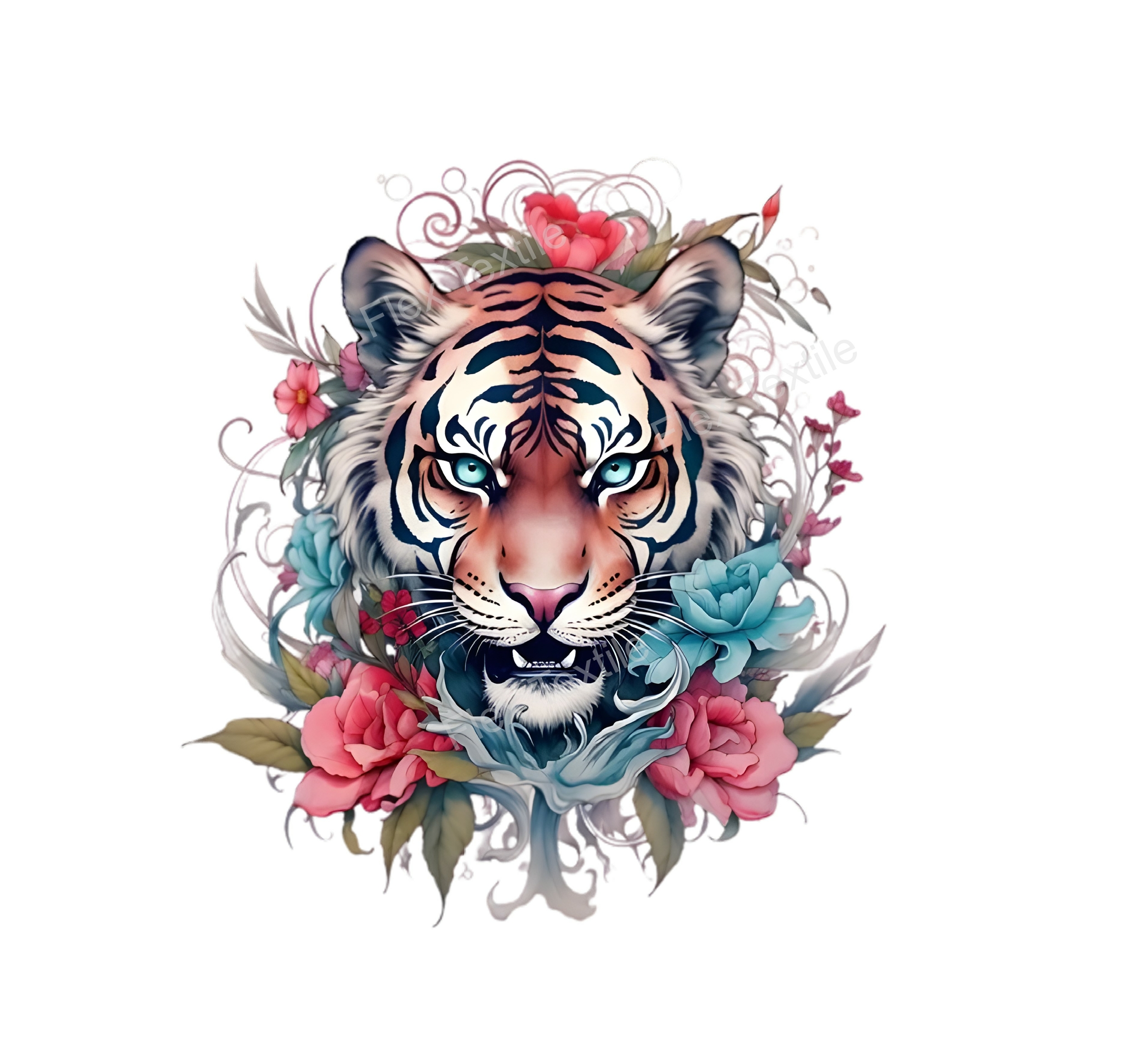Tête Tigre Fleurs Transfert thermocollant impression dtf flex textile
