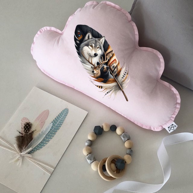 Plume Loup Ours Cerf Transfert thermocollant impression dtf flex textile oreillers coussin déco accessoire