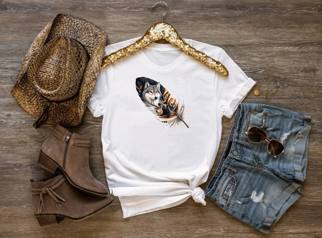 Plume Loup Ours Cerf Transfert thermocollant impression dtf flex textile t-shirt femme homme enfant sweat top veste jeans