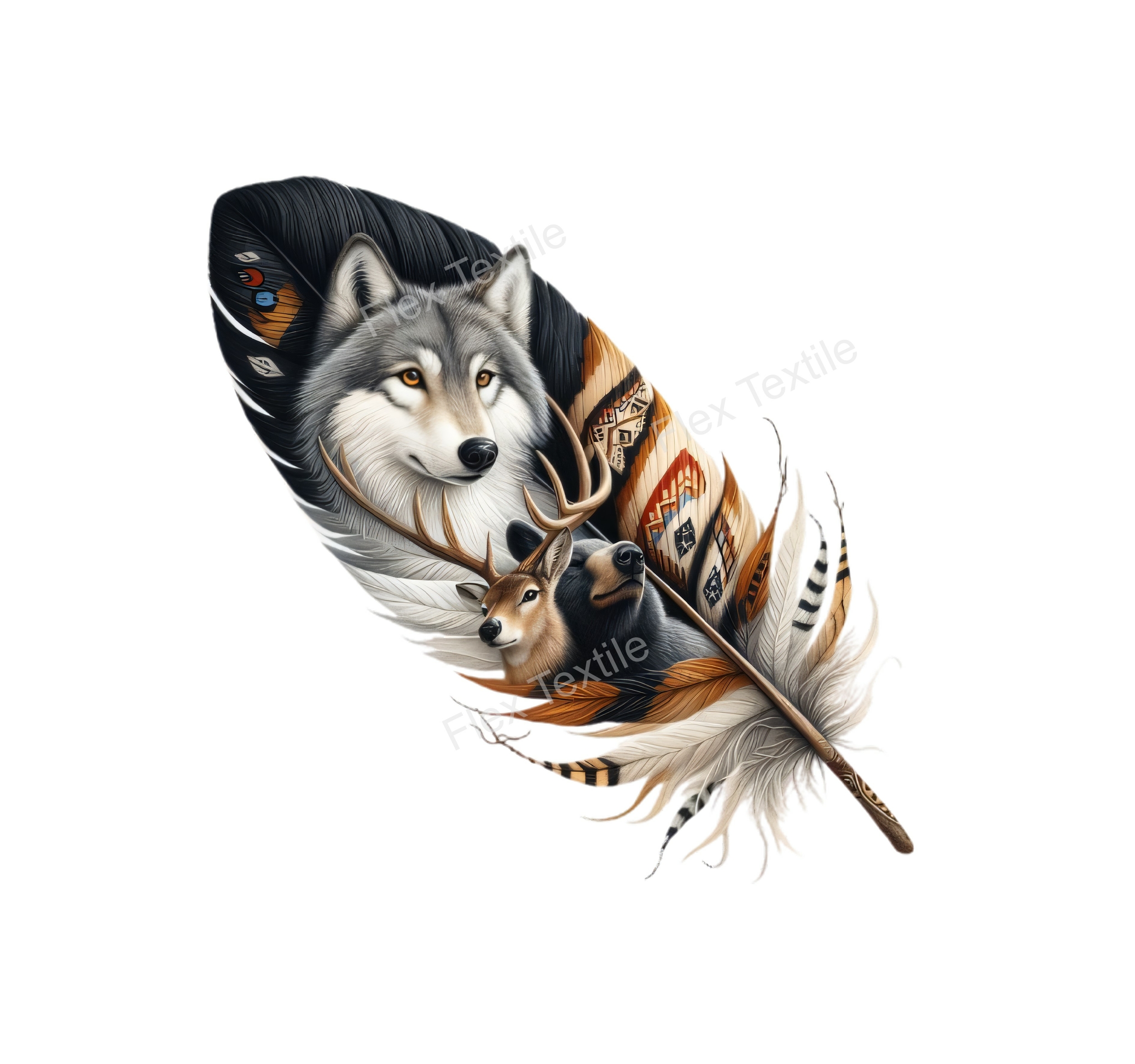 Plume Loup Ours Cerf Transfert thermocollant impression dtf flex textile