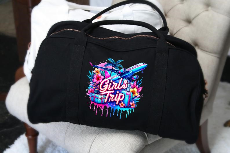 Girl Trip Voyage Transfert thermocollant impression dtf flex textile sac dos voyage sport shopping mains plage