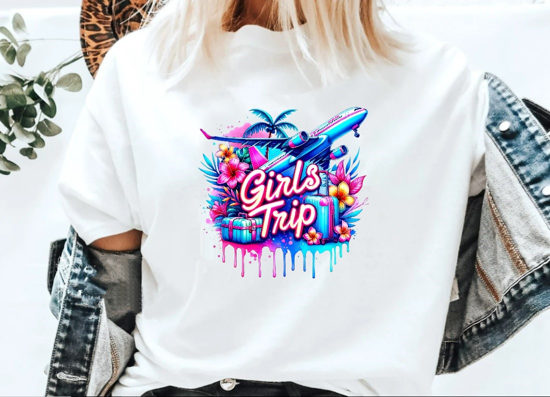 Girl Trip Voyage Transfert thermocollant impression dtf flex textile t-shirt débardeur top sweat veste jeans pull
