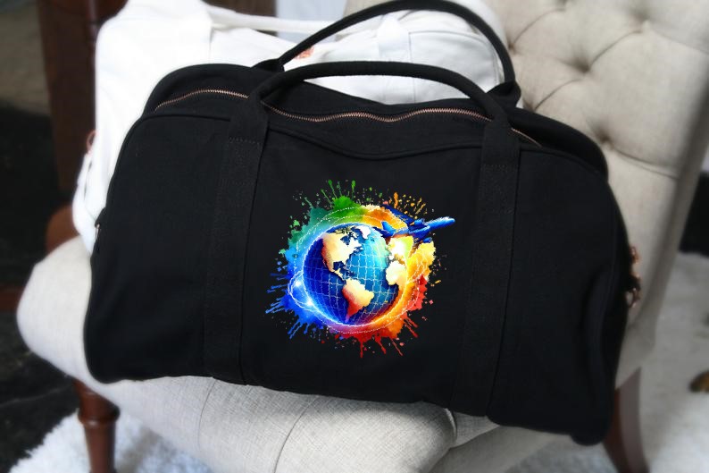 Planète Avion transfert thermocollant impression dtf flex textile sac voyage dos sport shopping mains plage