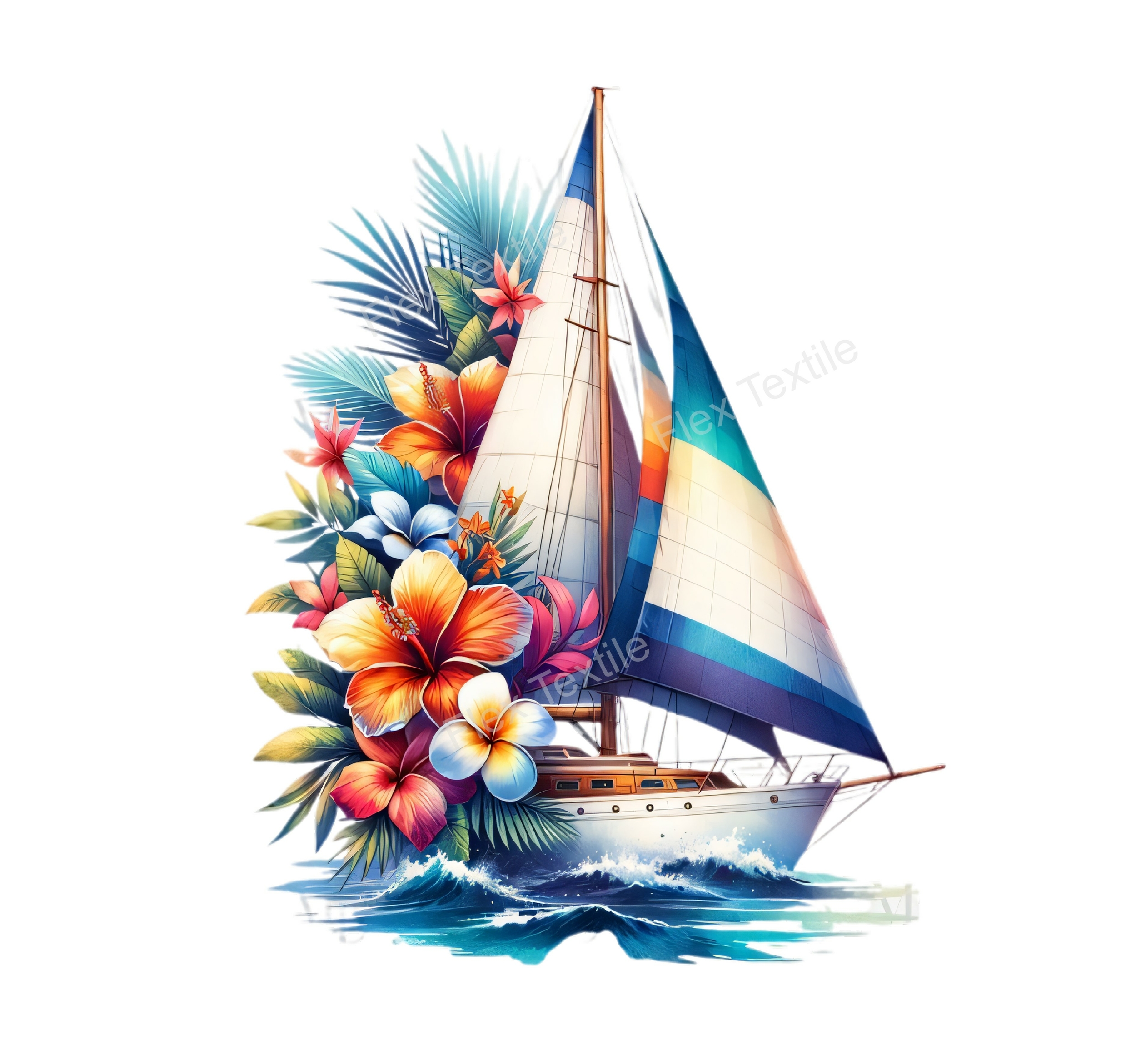 Voilier Fleurs Transfert thermocollant impression dtf flex textile