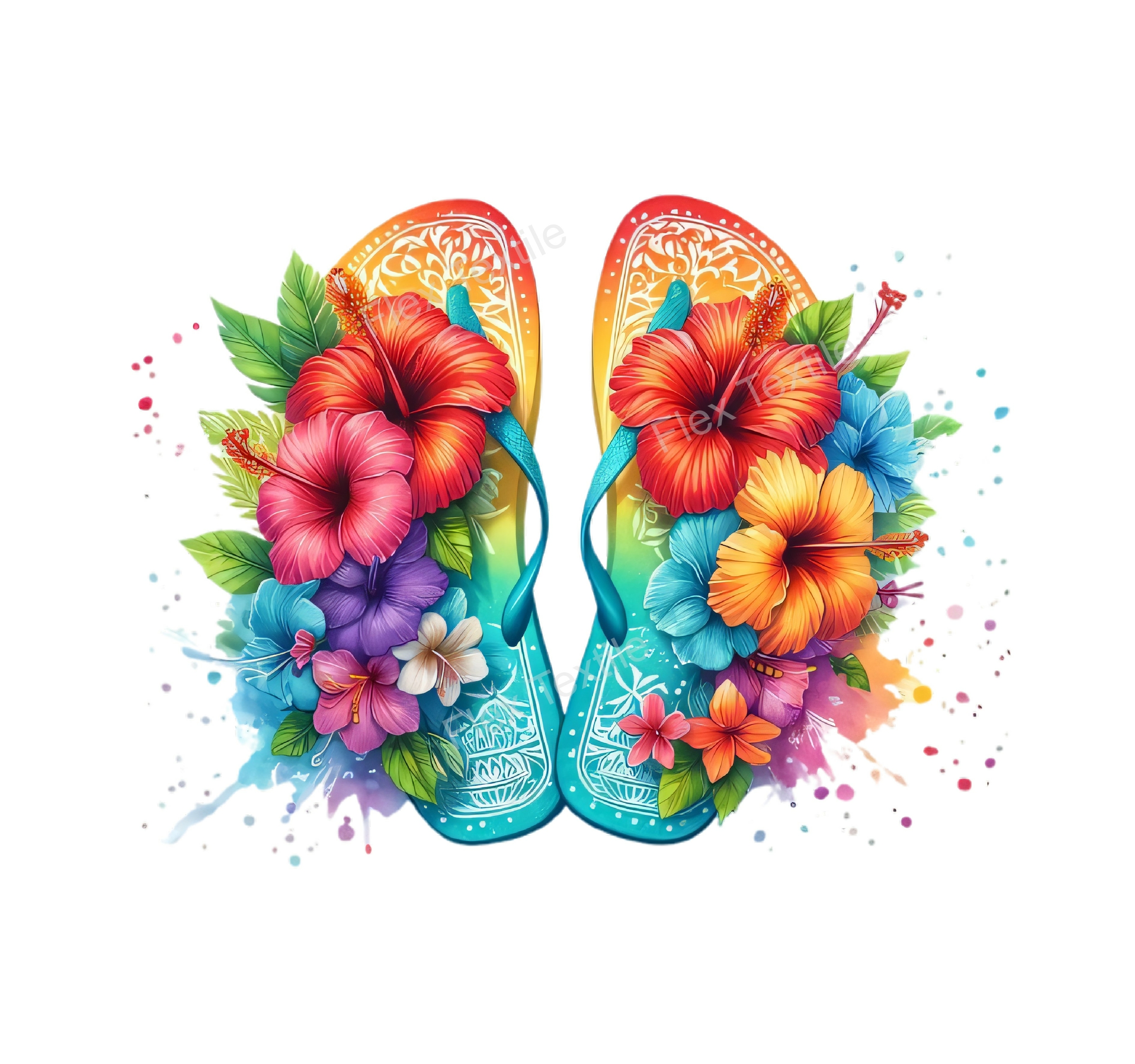 Tongs Fleurs Transfert thermocollant impression dtf flex textile