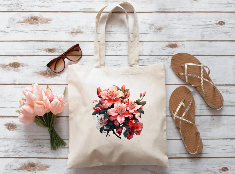 Bouquet Lys transfert thermocollant impression dtf flex textile sac shopping plage dos mains voyage