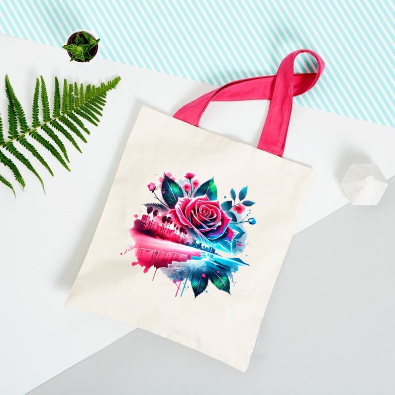 Rose Bord Plage transfert thermocollant impression dtf flex textile sac shopping plage voyage dos sport