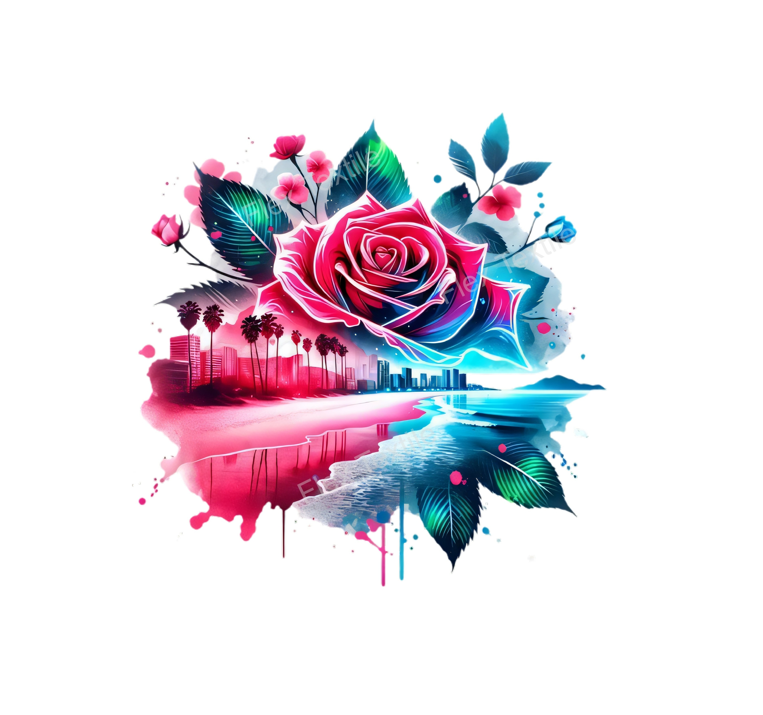 Rose Bord Plage transfert thermocollant impression dtf flex textile